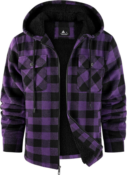 GEEK LIGHTING Men's Flannel Shirts Jacket Sherpa Lined Fleece Plaid Hoodie Long Sleeve Winter Warm Coat