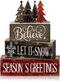 4 Pcs Christmas Table Decor Wooden Hot Cocoa Decoration Christmas Centerpiece Winter Tiered Tray Decor Decorative Red Hot Cocoa Block Signs Gift Farmhouse Xmas Decoration for Home Kitchen