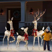 2D Lighted Reindeer Christmas Decorations Outdoor - Large 4FT Gold Deer Family Set with 115 LED Lights - Plug-in Waterproof Yard Decor with Separate Cords - Energy Saving Holiday Display 3 Pack