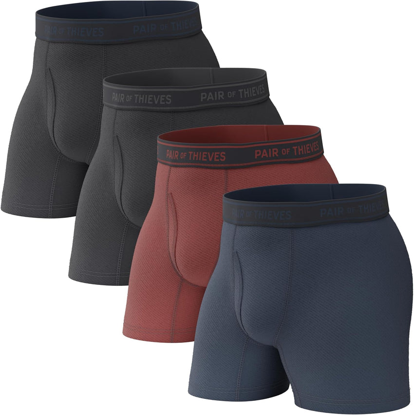 Pair of Thieves 4 Pack Mens Boxer Briefs - Soft, Stretchy, Moisture-Wicking Underwear for Men - All-Day Comfort and Support