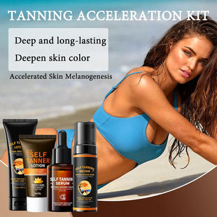 Self Tanner Lotion Set,Tanning Lotion,Tanning Cream,Tanning Drops and Tanning Mousse,Gradual Tanning Lotion,Sunless Browning Tanner Kit for Men and Women (4 PCS)