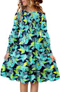 Yoklass Girls Smocked Dress Casual Puff Long Sleeve Ruffle Neck Dresses 4-13 Years