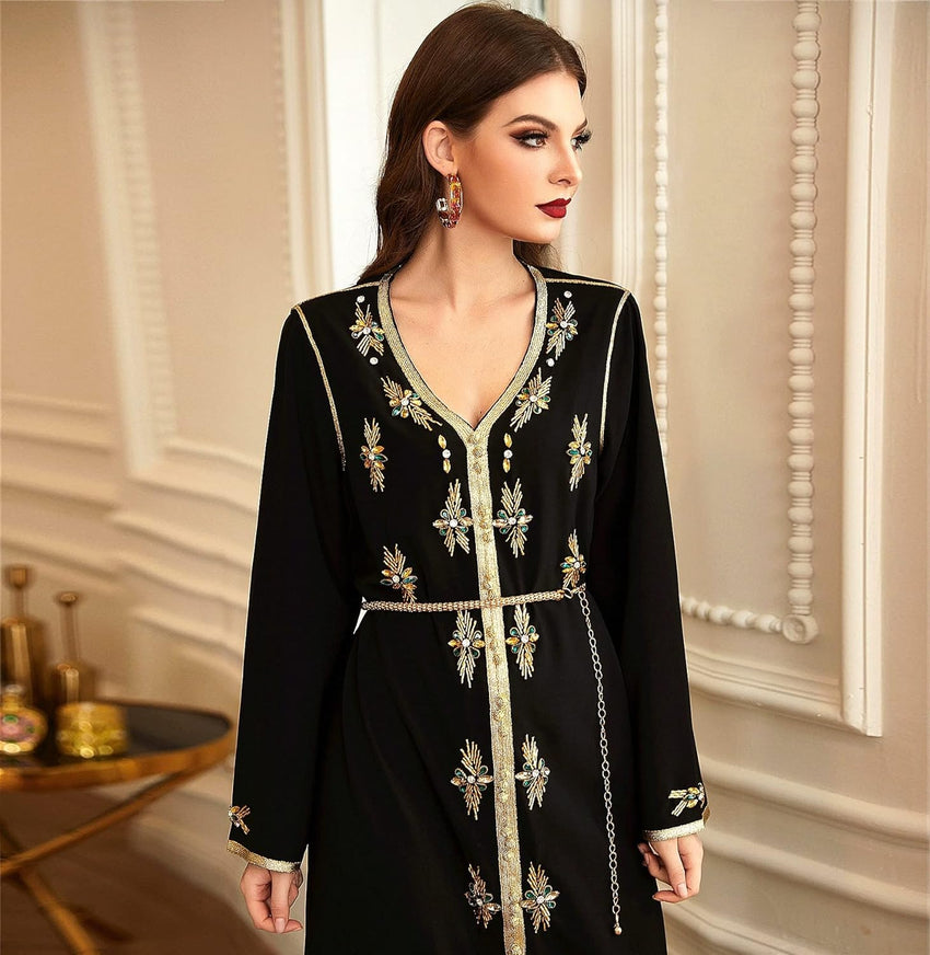 PolyJolly Handmade Bead Abaya Dress for Women Dubai Sadui Fancy Moroccan Kaftan Wedding Attire Collection
