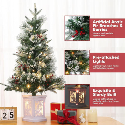 3 Ft Pre-Lit Christmas Tree, Artificial Christmas Trees with Lighting, Xmas Trees with 78 Led Lights, Christmas Decoration for Home, Office, Easy Assembly