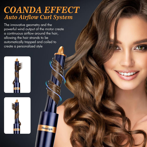 6-in-1 Hair Dryer Brush & Curling Iron Set, Hot Air Styler Hair Curler for Fast Drying, Smoothing & Volumizing, No Heat Damage, Professional Blowout Tool with Travel Case - Prussian Blue