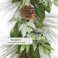 CG Hunter Holiday Collection Faux Garland, Premium Artificial Indoor and Outdoor Large 6-ft Magnolia, Eucalyptus, Pinecone, Needle Pine Christmas Garland, Christmas Decorations and Holiday Greenery