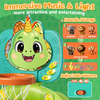 Toddler Basketball Hoop & Soccer Goal, Dinosaur Sports Play Toy Activity Center, Interactive Musical Sports Toys with Light, Christmas Birthday Gift for Boys Girls Age 1-3