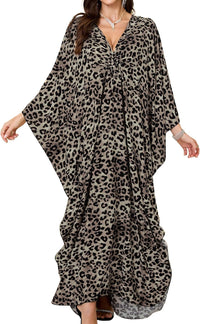 Women Kaftan Dresses Plus Size V-Neck Batwing Sleeves Beach Cover Up 2025 Summer Floral Print Caftan Dress