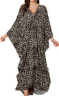 Women Kaftan Dresses Plus Size V-Neck Batwing Sleeves Beach Cover Up 2025 Summer Floral Print Caftan Dress