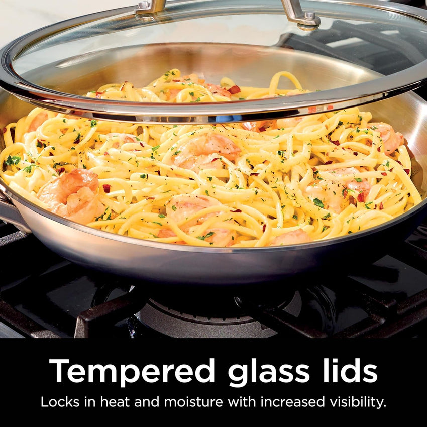 Ninja EverClad Stainless Steel Cookware 12 Piece Pots & Pans Set, All Stovetops & Induction, Oven Safe to 600°F, Tri-Ply Commercial-Grade, C99012