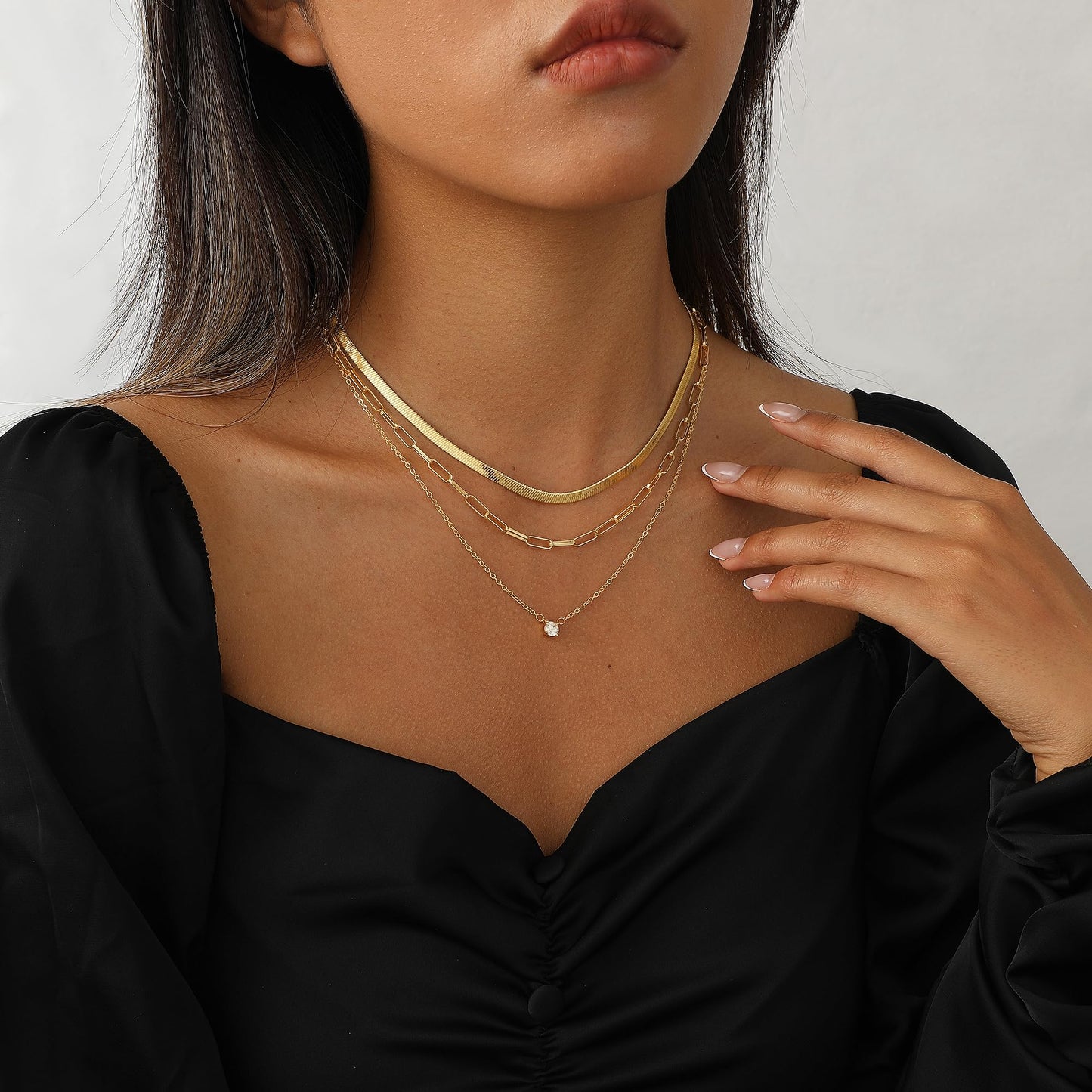 Coshilta Layered Gold Necklaces for Women, 14K Plated Gold Sterling Silver Plated Dainty Pendant Necklace Set with Cubic Zirconia,Stackable Chain Choker,Trendy Personalized Jewelry Gift Non Tarnish