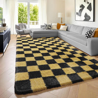 KICMOR Navy Blue and Cream White Rugs for Living Room, 4x6 Fluffy Fuzzy Shag Checkered Rug Shaggy Carpet for Bedroom, Soft Plush Area Rug for Nursery Toddler Room Classroom Study Room Kids Room