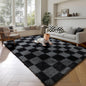 KICMOR Navy Blue and Cream White Rugs for Living Room, 4x6 Fluffy Fuzzy Shag Checkered Rug Shaggy Carpet for Bedroom, Soft Plush Area Rug for Nursery Toddler Room Classroom Study Room Kids Room