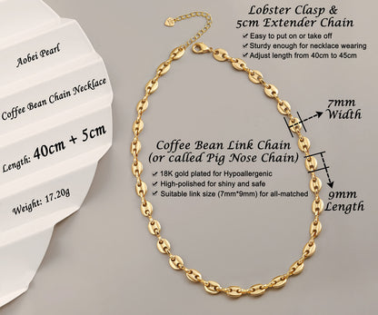 Aobei Pearl 18K Gold Plated Paperclip Chain Choker Satellite Chain Freshwater Cultured Biwa Pearl Pendant Necklace Dainty Turquoise Jewelry for Women