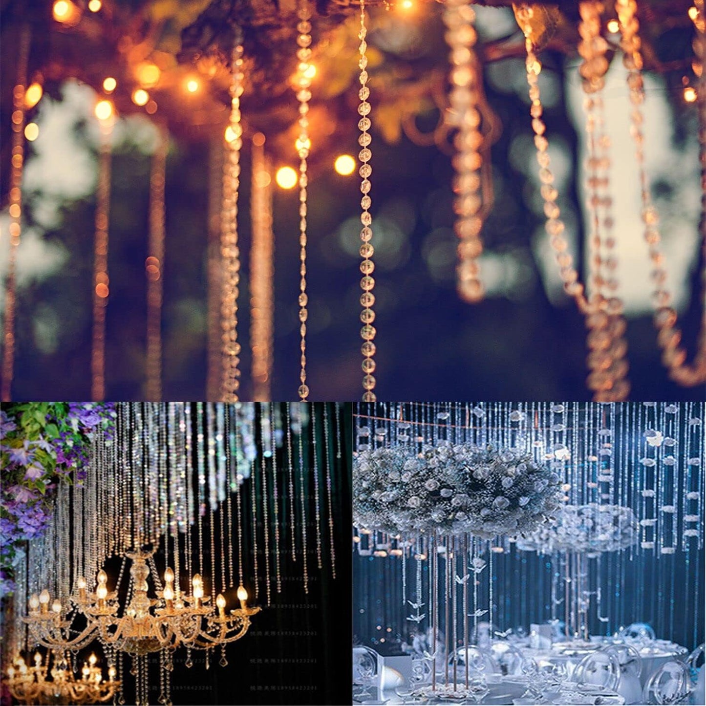 Jishi 99ft Crystal Bead Garland for Christmas Tree Decorations, Iridescent Acrylic Beaded Garland Strand Roll, Hanging Christmas Decorations Indoor Home Decor, String Diamond Beads for Crafts Curtains