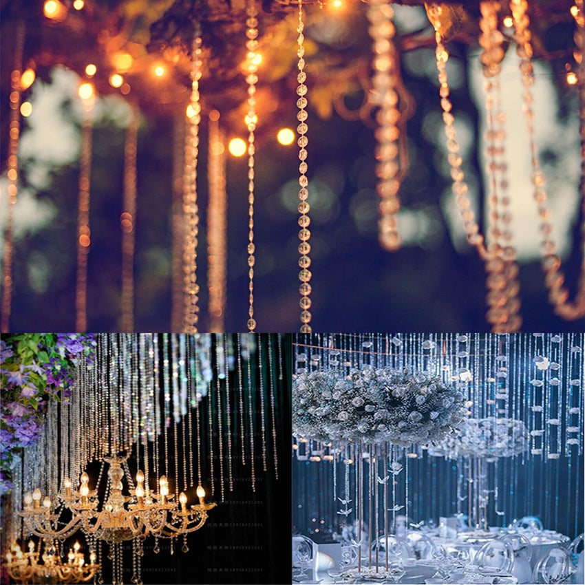 Jishi 99ft Crystal Bead Garland for Christmas Tree Decorations, Iridescent Acrylic Beaded Garland Strand Roll, Hanging Christmas Decorations Indoor Home Decor, String Diamond Beads for Crafts Curtains