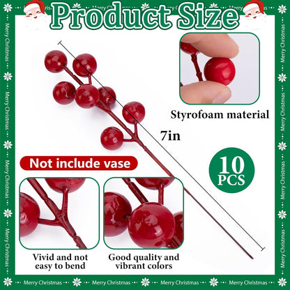 Watayo 45 Pcs Christmas Artificial Pine Branches with Red Berry Stems, 10.5" Faux Evergreen Norfolk Pine Cypress Leaves Stems, Fake Foliage Pine Needles Picks for DIY Craft Garland Home Decor
