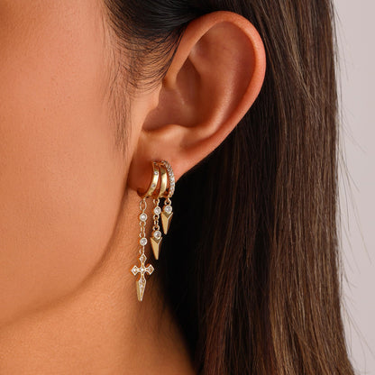 Gold Dangle Earrings for Women, 14k Gold Plated Stacked Triple Hoop Illusion Earrings Cubic Zirconia Huggie Earrings for Women Trendy