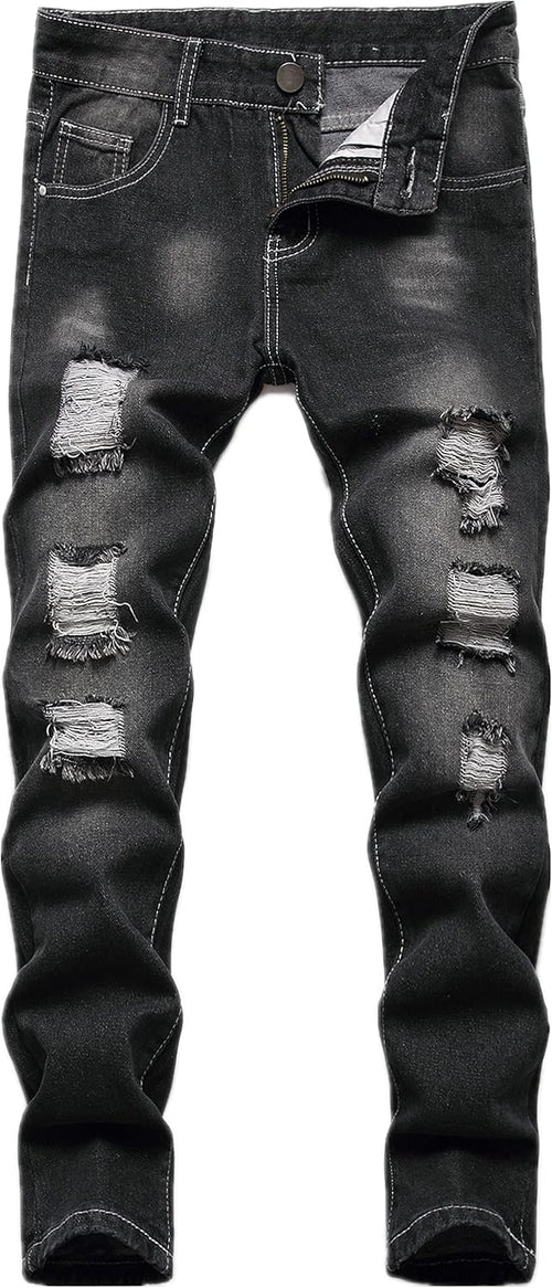 FREDD MARSHALL Boy's Skinny Fit Ripped Destroyed Distressed Fashion Kids Denim Jeans Pants