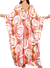 Women Kaftan Dresses Plus Size V-Neck Batwing Sleeves Beach Cover Up 2025 Summer Floral Print Caftan Dress