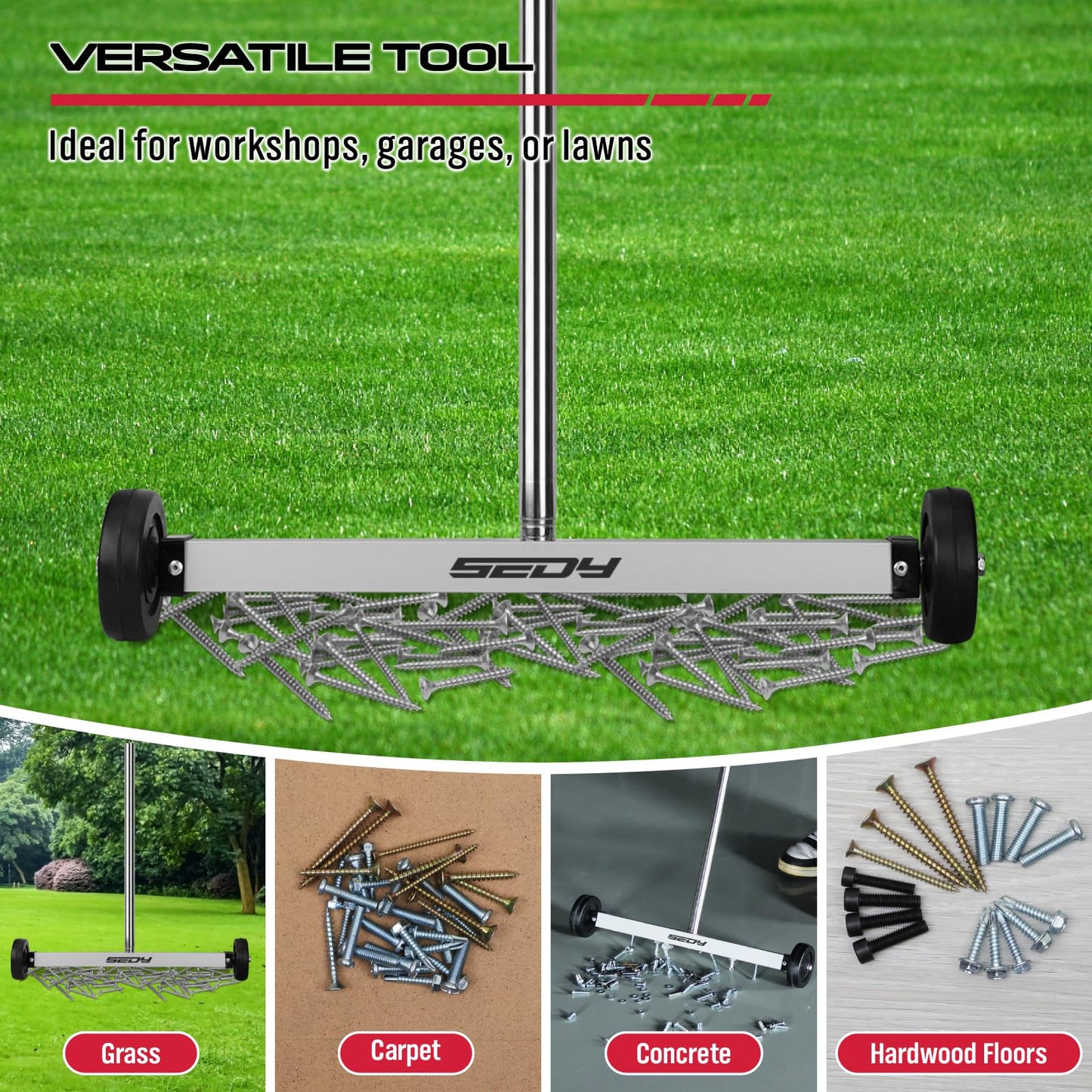 Magnet Sweeper Magnetic Nail Roller: 17-Inch Heavy Duty Magnet Nail Pickup Rolling Tool with Telescoping Adjustable Handle 8.8-Pound Capacity Ideal for Workshop Garage Yard Construction Cleanup