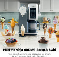 Ninja CREAMi Scoop & Swirl Ice Cream and Soft Serve Maker, Sorbet, Milkshake, Frozen Yogurt, Low Calories Program & More, 13-in-1, Soft Serve Handle & (2) CREAMi 2-in-1 16oz Pints, NC701