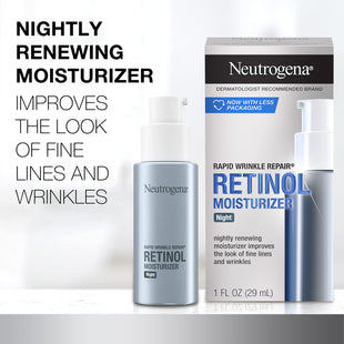 Neutrogena Rapid Wrinkle Repair Retinol Face Moisturizer Night Cream, Anti-Aging Face Cream with Retinol & Hyaluronic Acid, 1 fl. oz + Trial Size Hydro Boost Facial Cleanser, 0.5 fl. oz