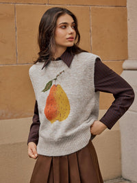 CIDER Women’s Sweater Vest Knit Sleeveless Pear Cute Graphic Sweater Vest Tank Top Fall Outfits