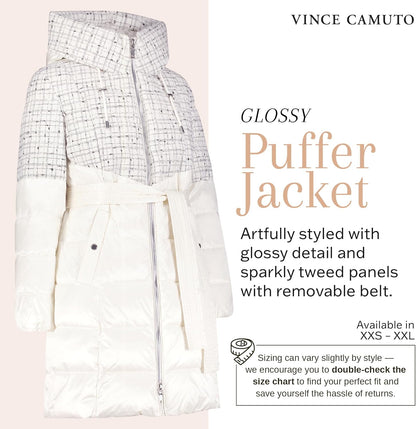 Vince Camuto Hooded Women's Puffer Jacket Womens Winter Coat with Removable Belt