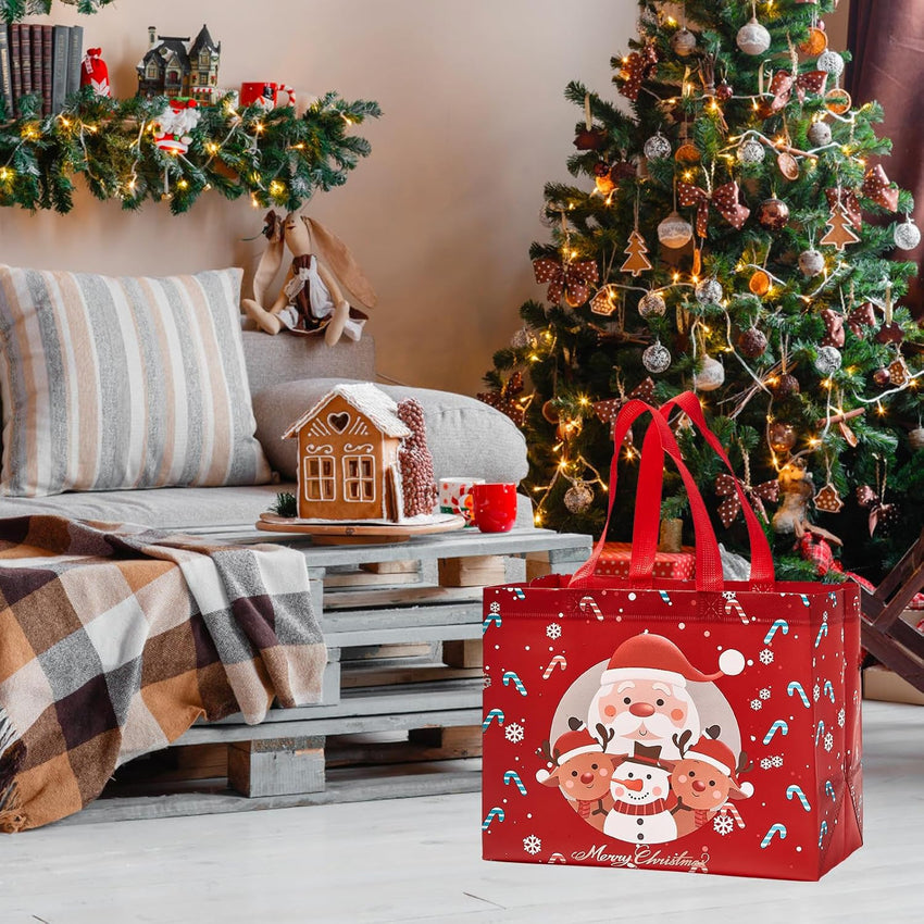 24 Pack Large Christmas Gift Bags 12.8"*6.7"*9.8", Reusable Non-Woven Jumbo Tote Bags with Handles For Christmas Surprise, Xmas Party Supplies Wrapping Shopping