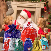 PARTTELY 30 Pack Drawstring Christmas Gift Bags Assorted Sizes Reusable Christmas Tote Bags Gifts Wrapping (22 Pack Drawstring Bags 8 Pack Tote Bags)