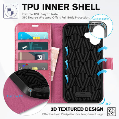 TUCCH Case Wallet for iPhone 16 Plus, RFID Blocking 4 Card Holder Kickstand [Shockproof TPU Interior Shell], PU Leather Magnetic Protective Flip Cover 6.7" 2024, Black