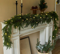 6FT PARTY JOY Seasonal Artificial Christmas Garland with LED String Lights Pine Needle Cypress Garland for Holiday Winter Indoor Outdoor Decor
