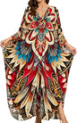Women Kaftan Dresses Plus Size V-Neck Batwing Sleeves Beach Cover Up 2025 Summer Floral Print Caftan Dress
