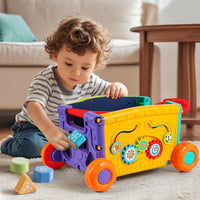 Musical Push Walker Toy for Toddlers 18+ Months - Educational Activity Wagon with Blocks, Learning Walking Assistant with Handle for Boys & Girls