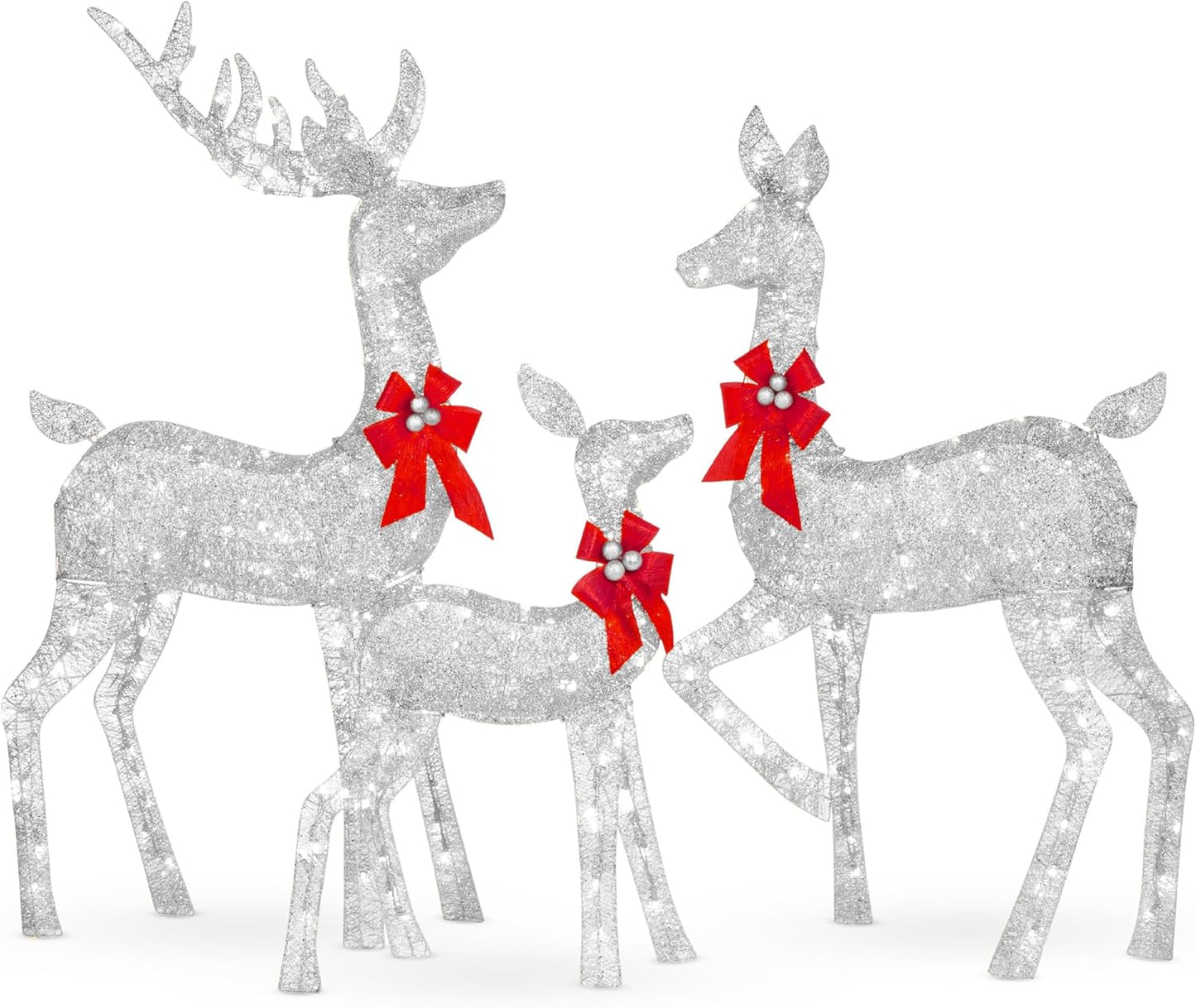 Best Choice Products 3-Piece Large Lighted Christmas Deer Family Set 5Ft Outdoor Yard Decoration with 360 LED Lights, Stakes, Zip Ties - White