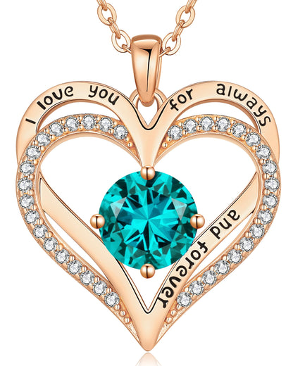 Personalized Double Heart Birthstone Necklace for Women – Sterling Silver Gift