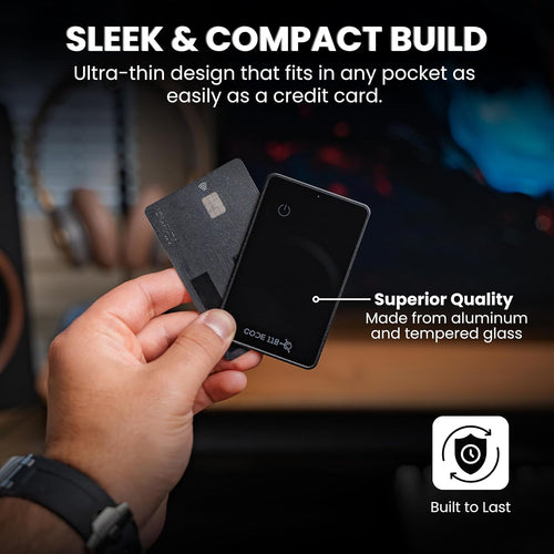 CODE 118 Slim Wallet Tracker Card for Android – Credit Card Size Bluetooth Tracking Device – Ultra Thin Aluminum & Tempered Glass – Ring Feature – Long Battery Life