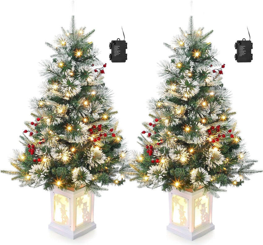 3 Ft Pre-Lit Christmas Tree, Artificial Christmas Trees with Lighting, Xmas Trees with 78 Led Lights, Christmas Decoration for Home, Office, Easy Assembly