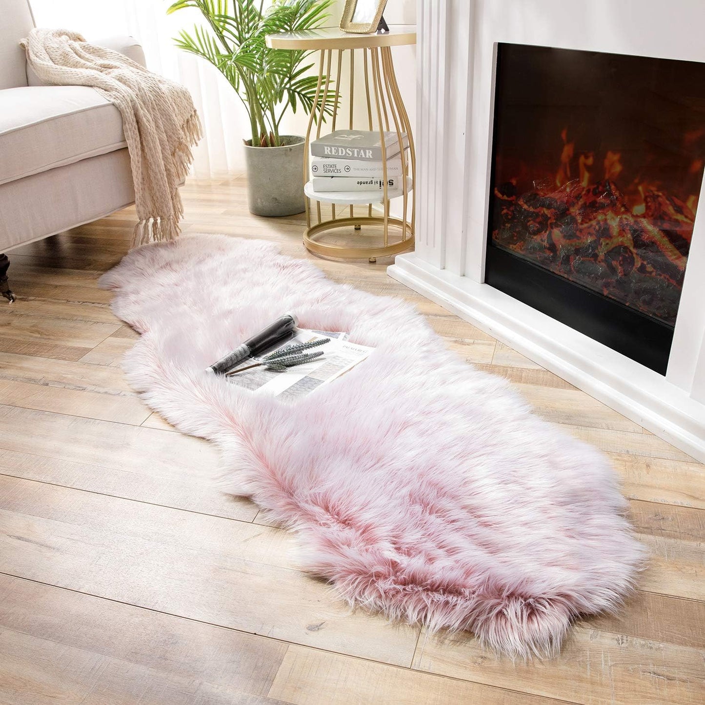 Ashler Faux Fur Rug, Dark Blue Area Rugs, Fluffy Sheepskin Fur Rug, Fuzzy Ultra Soft 2 x 6 Ft Rugs, Machine Washable Shag Rug, Nursery Throw Rugs for Bed, Living, Kids Room