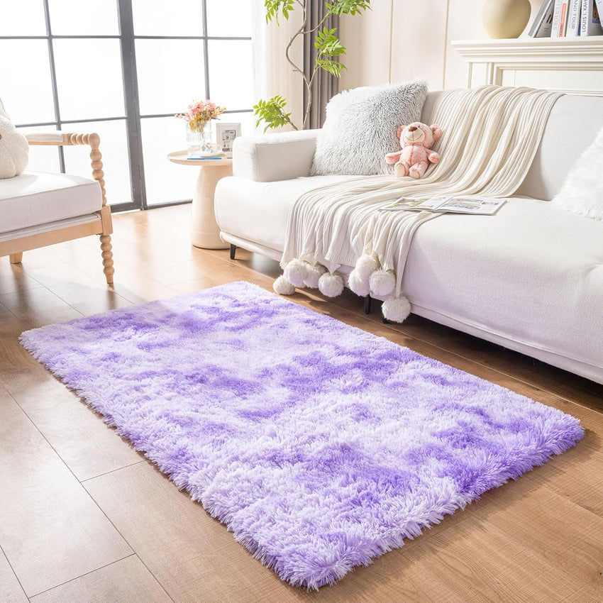duduta Navy Blue Fluffy Plush Runner Rugs 2x6 ft Tie Dye Rectangle Shag Rug for Bedroom Dorm Living Room Kids Room, Machine Washable Anti-Slip