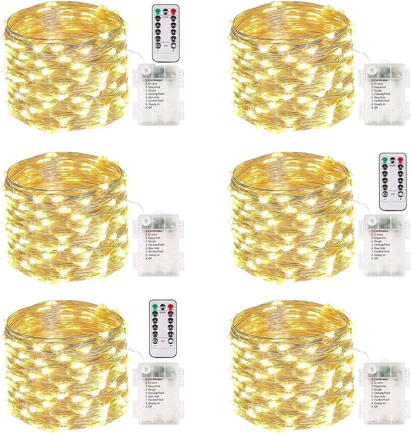 4 Pack 100 LED Fairy Lights Battery Operated with Remote, 33FT Waterproof Twinkle Lights with Timer & 8 Modes, Fairy String Light Outdoor Indoor for Bedroom Classroom DIY Christmas Decor (Warm White)