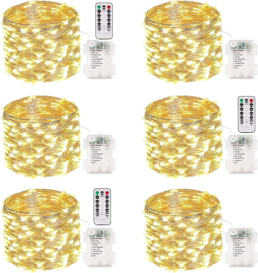 4 Pack 100 LED Fairy Lights Battery Operated with Remote, 33FT Waterproof Twinkle Lights with Timer & 8 Modes, Fairy String Light Outdoor Indoor for Bedroom Classroom DIY Christmas Decor (Warm White)