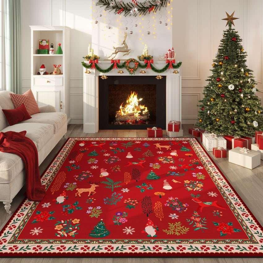 Rugcomf Christmas 3x5 Rug – Red Santa Claus Area Rug, Machine Washable Non-Slip Low Pile Holiday Carpet for Bedroom, Entryway, Bathroom, Kitchen, Bedside, Kids Room