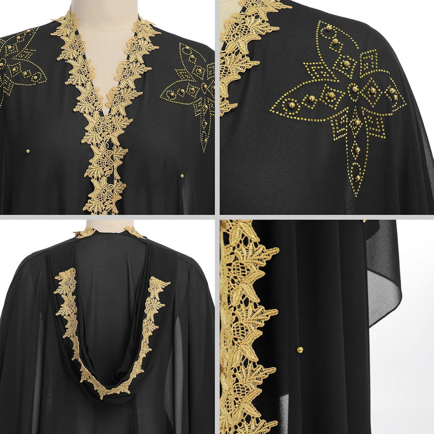 IKADEX Women Muslim Cardigan Hijab Dress Batwing Hot Drilling Chiffon Kimono Islam Kaftan Robe African Dresses