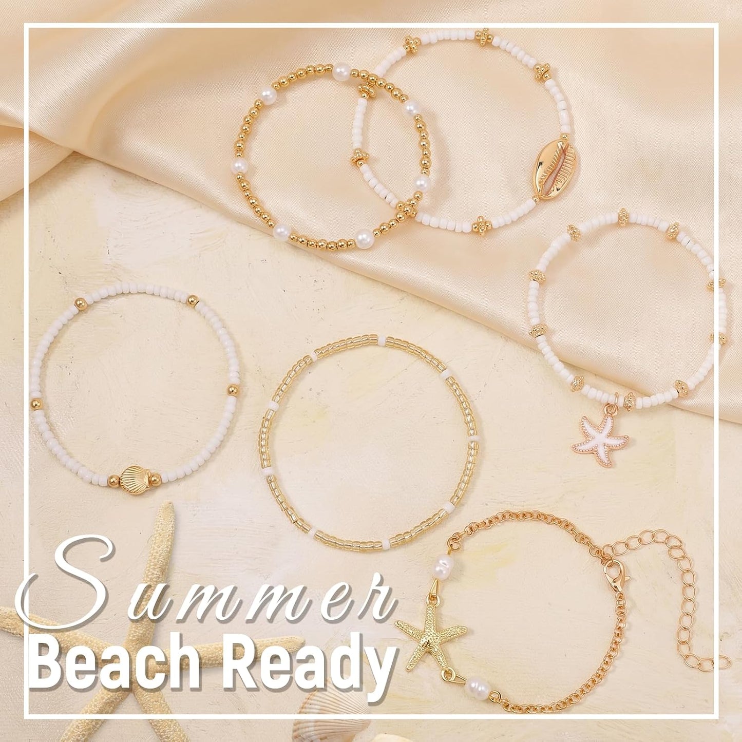 cow print Summer Beach Bracelets for Women Men, Stackable Seashell Starfish Beaded Bracelets, Seaside Holiday Vacation Party Birthday Gifts for Women Surfers Friends Her Him Family
