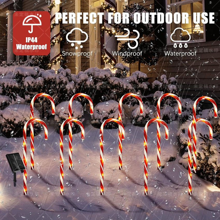 Christmas Decorations Outdoor, 10 Pcs Candy Cane Lights, 21'' Solar Pathway Lights with 8 Lighting Modes, Waterproof Garden Lights for Christmas Patio Yard Walkway Decorations