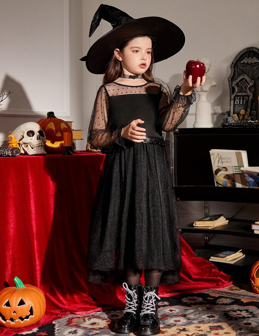 Arshiner Girls Dresses Contrast Mesh Long Sleeve Twirly High Low Birthday Party Formal Dress