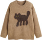 CIDER Women’s Cat Sweater Long Sleeve Crew Neck Fun Graphic Cute Patterned Pullover Sweater Tops