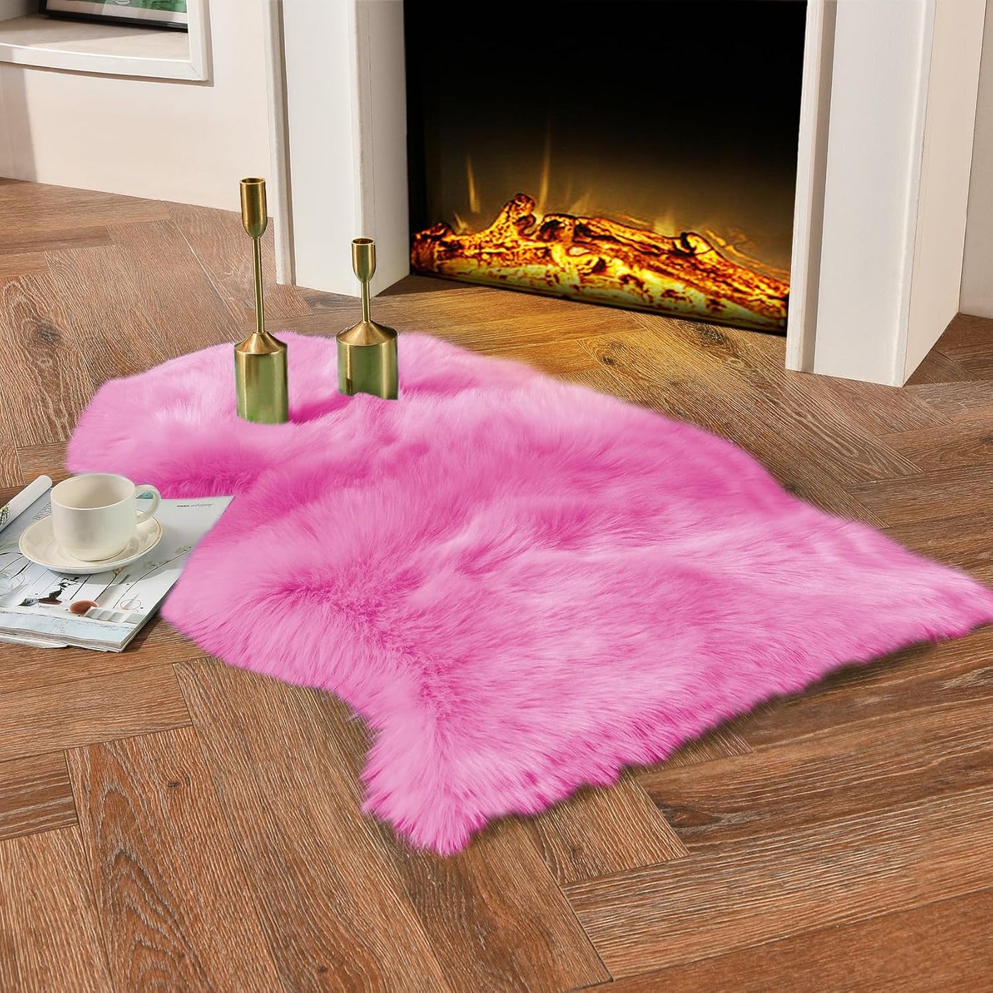 duduta White Faux Sheepskin Throw Rug 2x3 ft, Fluffy Shag Fur Chair Cover Small Bedside Dorm Rug Non Slip Washable